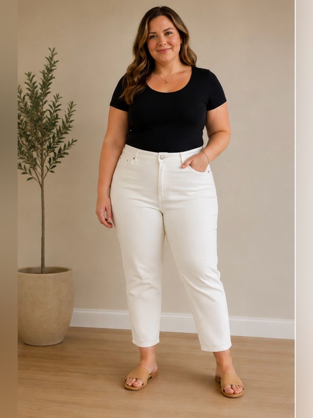 Liz Claiborne White Jeans Classic Fit Straight Leg Size 16 Cropped Ankle